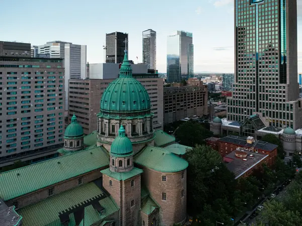 stock image Drone view of the Mary, Queen of the World Cathedral minor basilica in Montreal.(Cathedrale Marie-Reine-du-Monde).