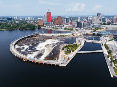 Aerial view of hydro dam in the Ottawa-Gatineau metropolitan area. clipart