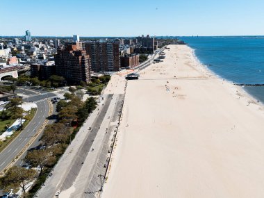 Coney Adası ve Brighton Sahili 'nin havadan görünüşü, New York, ABD.