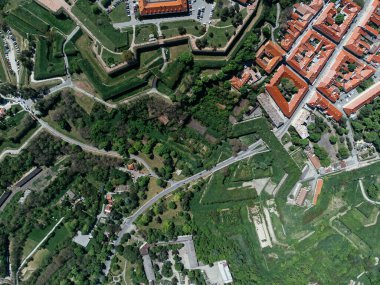 Drone areal shot of Petrovaradin fortress on the Danube River bank across from Novi Sad. Serbia. clipart