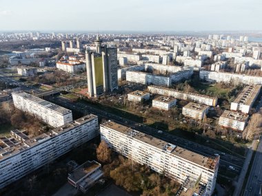 Drone view of the Belgrade Western Gate Genex tower, New Belgrade district, Serbia. Europe. clipart