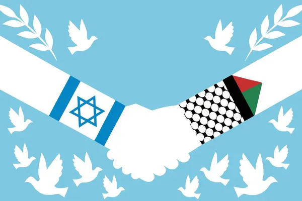 İsrail ve Filistin arasındaki barış. Bayraklarla el sıkışmak