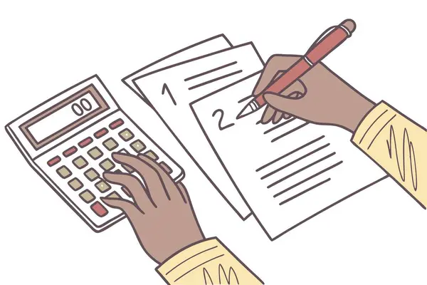 Vergilerin, faturaların, gelir giderlerinin hesaplamalarını yaparken ellerinizi kapatın..