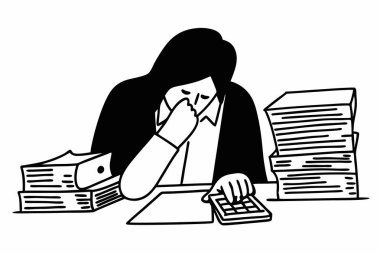 Vergileri hesaplayan hoşnutsuz kişinin banka hesapları ve faturaları kötü denge, iflas, borç