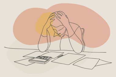 Vergileri hesaplayan hoşnutsuz kişinin banka hesapları ve faturaları kötü denge, iflas, borç