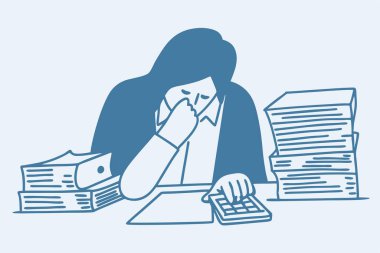 Vergileri hesaplayan hoşnutsuz kişinin banka hesapları ve faturaları kötü denge, iflas, borç