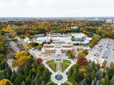 Montreal, Quebec, Kanada 'daki botanik bahçesinin havadan görünüşü