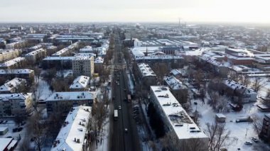 Uralsk şehir merkezinin hava görüntüsü, şehir merkezi, Kazakistan.