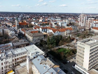 Sırbistan 'da küçük bir kasabanın havadan görünüşü. Panchevo