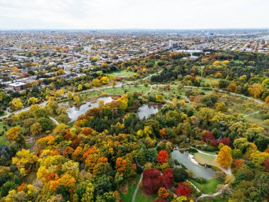 Montreal, Quebec, Kanada 'daki botanik bahçesinin havadan görünüşü