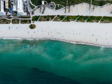Gün batımından itibaren Miami Sahili 'nin havadan görünüşü, Güney Sahili, Florida, ABD..