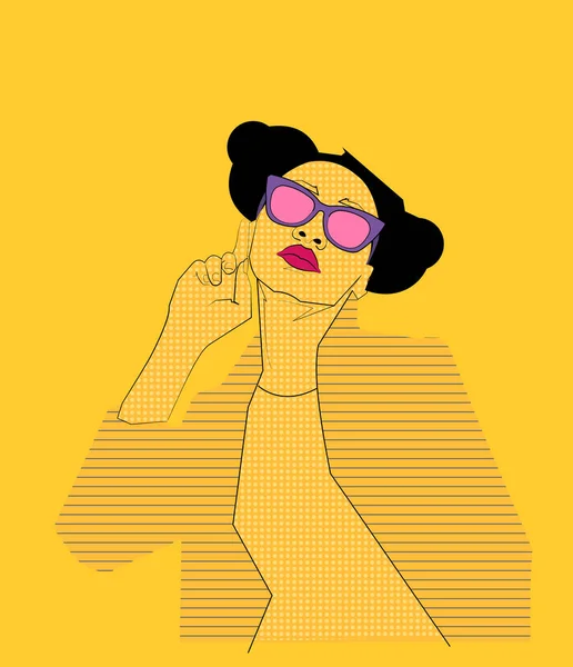 Illustration Person Vector Art Woman Female Portrait Sunglasses Beauty Face —  Vetores de Stock