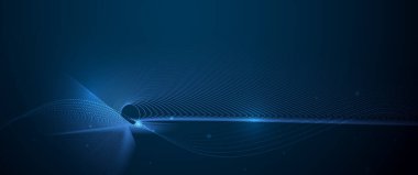Vektör soyut siber uzay ve mavi çizgi desen hareketi, koyu mavi arkaplan üzerinde grafik tasarımı. İllüstrasyon fütüristik bağlantı, yüksek teknoloji, geri grup için enerji dijital teknoloji kavramı