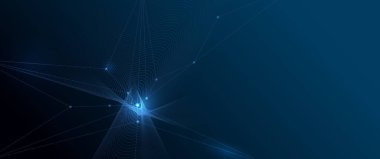 Vektör molekülü, Ağ, noktaları birbirine bağlayan çizgiler, mavi arkaplan teknolojisi. Web sitesi için soyut internet ağ bağlantısı tasarımı. Dijital veri, iletişim, bilim ve gelecekçi kavram