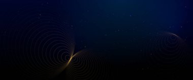 Parlak altın parıltısının, toz parçacığının, neon ışıltı etkisinin vektör çizimi. Parlak parıltı, kıvılcım ışığı ve enerji hareketi için altın parıltı çizgisi, siyah arkaplan teknolojisi.