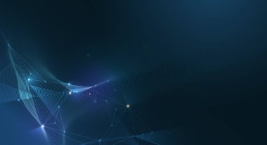 Vektör molekülü, Ağ, noktaları birbirine bağlayan çizgiler, mavi arkaplan teknolojisi. Web sitesi için soyut internet ağ bağlantısı tasarımı. Dijital veri, iletişim, bilim ve gelecekçi kavram