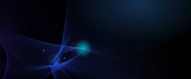 Vektör soyut siber uzay ve mavi çizgi desen hareketi, koyu mavi arkaplan üzerinde grafik tasarımı. İllüstrasyon fütüristik bağlantı, yüksek teknoloji, geri grup için enerji dijital teknoloji kavramı