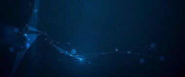 Vektör molekülü, Ağ, noktaları birbirine bağlayan çizgiler, mavi arkaplan teknolojisi. Web sitesi için soyut internet ağ bağlantısı tasarımı. Dijital veri, iletişim, bilim ve gelecekçi kavram