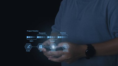 Businessman using mobile smart phone of creative process planning analysis. Business global internet connection application technology and digital marketing, new technology big data.