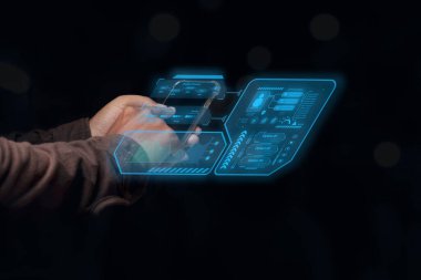 Businessman using mobile smart phone of creative process planning analysis. Business global internet connection application technology and digital marketing, new technology big data.