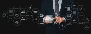 Digital Marketing Creative Process Business, operations management internet technology. Action Plan business strategy on virtual screen. Process objectives, innovation operations Management concept.
