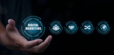 Digital Marketing Creative Process Business, operations management internet technology. Action Plan business strategy on virtual screen. Process objectives, innovation operations Management concept.