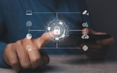 Fingerprint scanner futuristic digital processing of biometric identification. Secure access granted by valid fingerprint scan, cyber security on internet of digital programs futuristic applications.