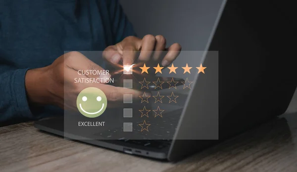 Customer Satisfaction Experience Concept Businessman Giving High Score Five Golden — Foto Stock