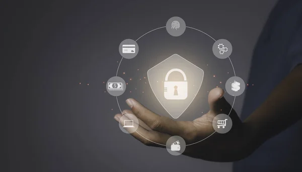 Lock Symbol Und Internet Netzwerk Sicherheitstechnologie Geschäftsleute Sichern Den Zugang — Stockfoto