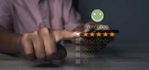 Customer Satisfaction Experience Concept Businessman Giving High Score Five Golden — Foto Stock