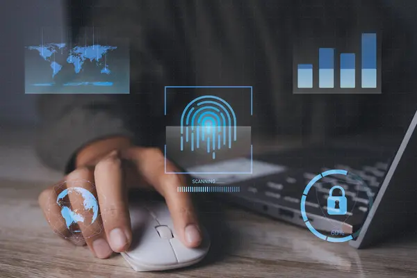 Fingerprint Scanner Futuristic Digital Processing Biometric Identification Secure Access Granted — Stockfoto