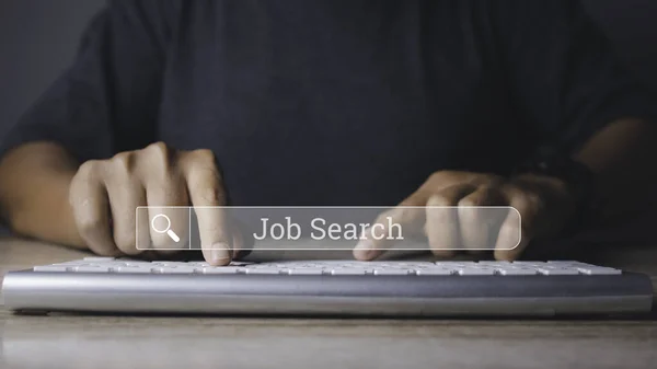 Jobbsökning Söka Bläddra Internet Data Nätverk Man Bläddrar Arbetsmöjligheter Online — Stockfoto