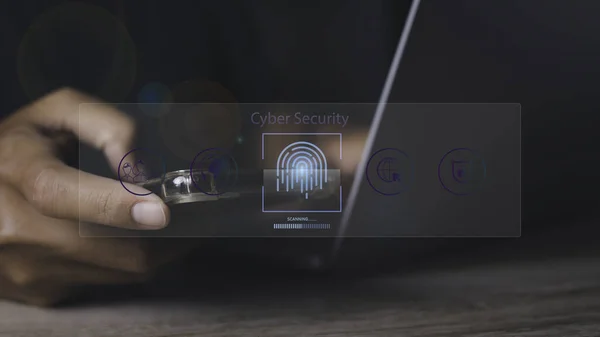 Fingerprint Scanner Futuristic Digital Processing Biometric Identification Secure Access Granted — Stockfoto