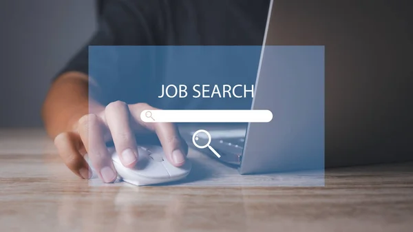 Jobsuche Suche Internet Dateninformationsnetzwerk Man Durchsucht Arbeitsmöglichkeiten Online Computer Und — Stockfoto