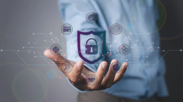Cyber Sicherheit Und Netzwerkschutz Mit Einem Experten Für Cybersicherheit Lock — Stockfoto