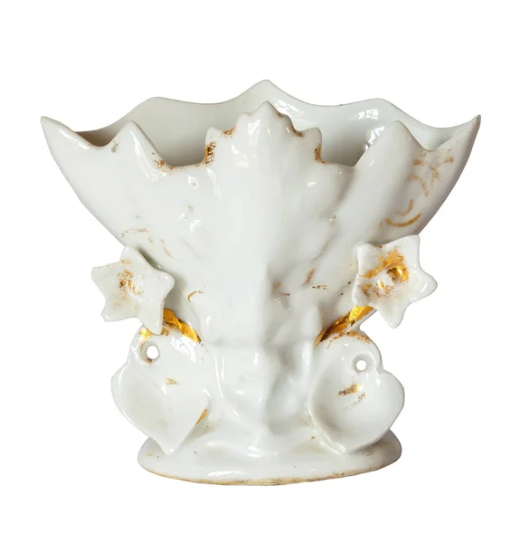 Vintage Francuski Wazon Ślubny Białej Złotej Porcelany Wieku — Zdjęcie stockowe