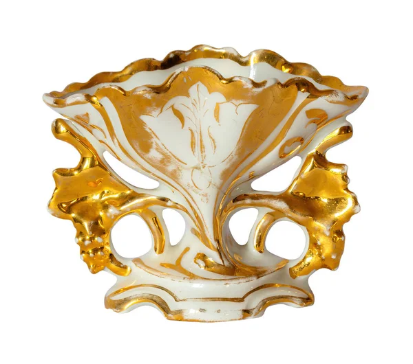Vintage French Wedding Vase White Gold Porcelain Xix Century — стокове фото
