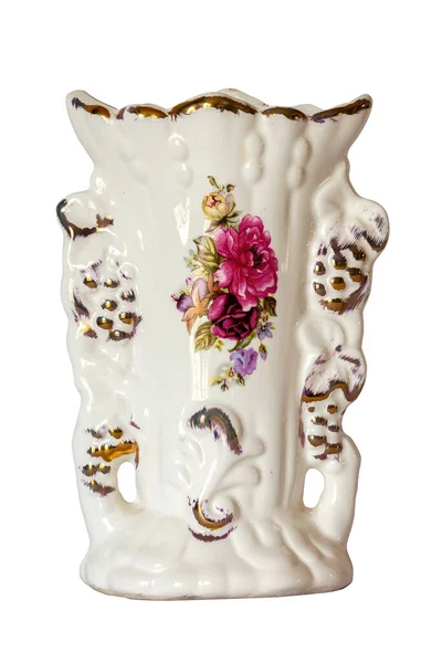 Vintage French Wedding Vase White Gold Porcelain 19Th Century — Stock Photo, Image