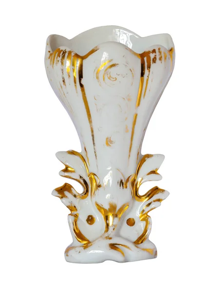 Vintage Francuski Wazon Ślubny Białej Złotej Porcelany Wieku — Zdjęcie stockowe