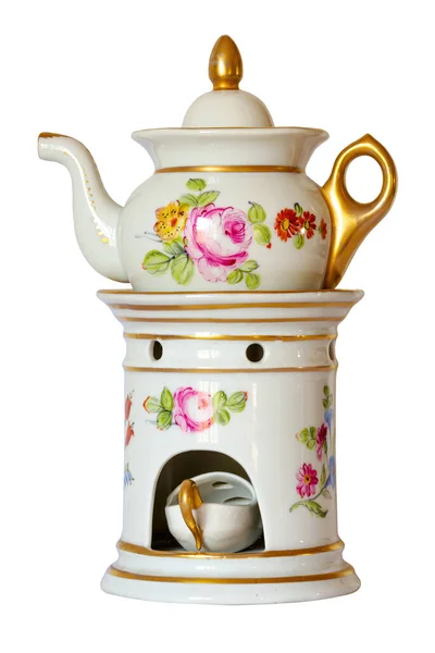 Antique Paris Porcelain Veilleuse Three Part Tea Pot Set Consisting — Stock Photo, Image