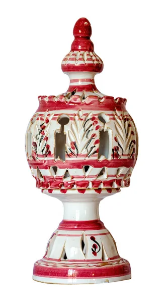 Ein Antikes Rotes Und Weißes Arabisches Porzellan Kerzenständer Isoliert Auf — Stockfoto