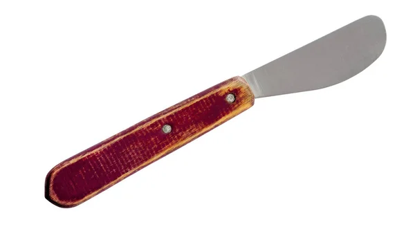 Kahverengi Ahşap Saplı Eski Tereyağı Açıcı Bıçak Beyaz Arka Planda — Stok fotoğraf