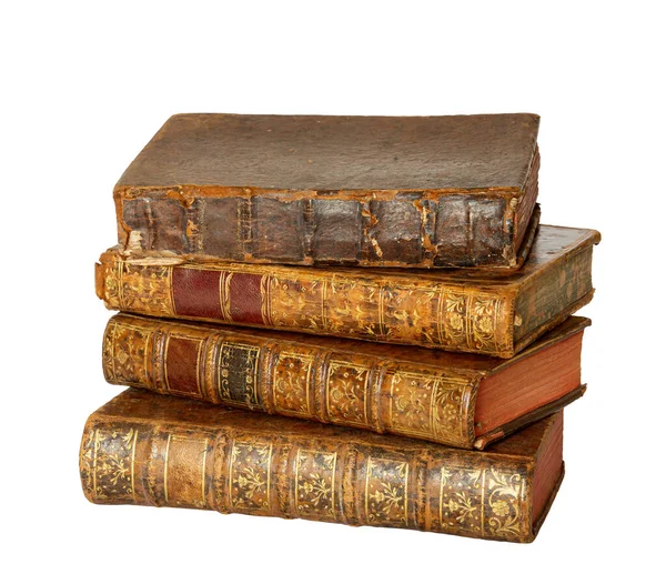 Pilha Livros Antigos Com Uma Capa Couro Ornamentos Dourados Isolado — Fotografia de Stock