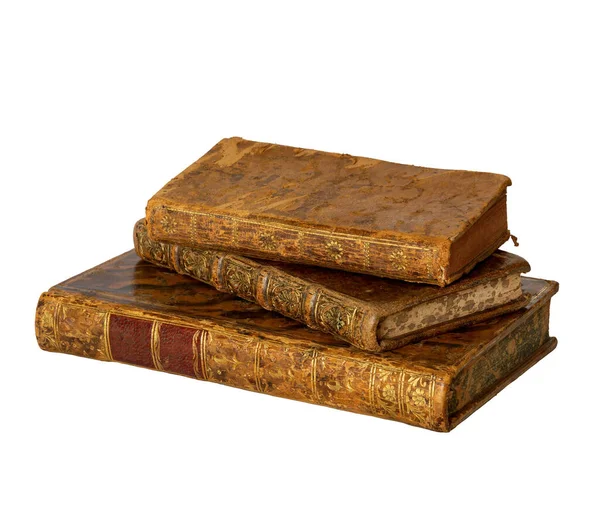 Stapel Antiker Bücher Mit Ledereinband Und Goldenen Ornamenten Auf Isoliertem — Stockfoto