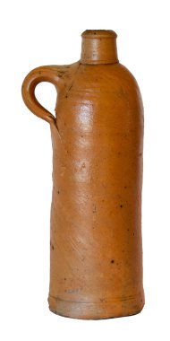 Kahverengi antika taş kaplama ya da beyaz arka planda izole edilmiş terracotta şişesi.