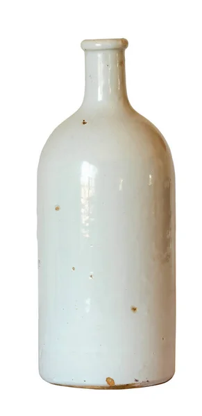 White Antique Stoneware Bottle Isolated White Background — Stock Photo, Image