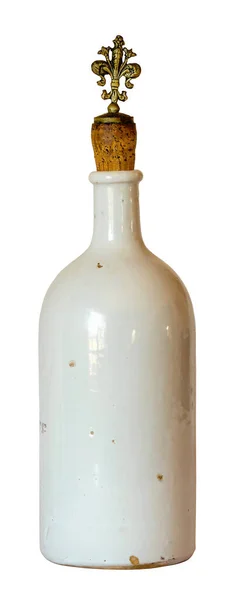 Vit Antik Stengods Flaska Isolerad Vit Bakgrund — Stockfoto