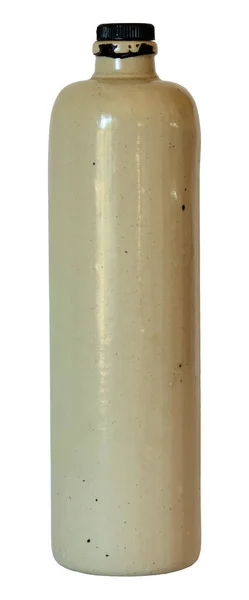 Beige Antique Stoneware Bottle Isolated White Background — Stock Photo, Image