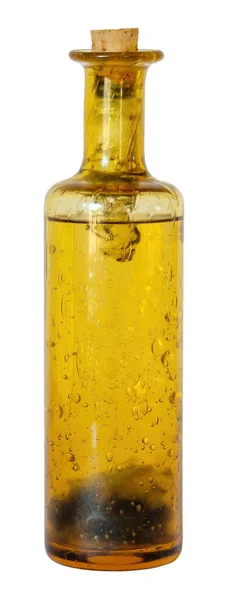 法国瓶装黄色气泡杯 瓶塞与白色底座隔离 — 图库照片