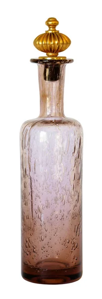 Französisch Flasche Rosa Blasenglas Mit Einem Großen Dekorativen Goldverschluss Isoliert — Stockfoto